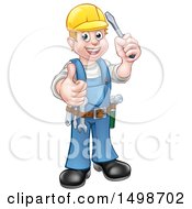 Poster, Art Print Of Cartoon Full Length Happy White Male Electrician Holding Up A Screwdriver And Thumb