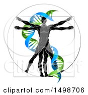 Clipart Of A Vitruvian Man With A Green And Blue Double Helix Royalty Free Vector Illustration by AtStockIllustration