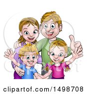 Poster, Art Print Of Cartoon Caucasian Brother And Sister With Their Mom And Dad
