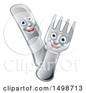 Clipart Of A Cartoon Happy Fork And Knife Royalty Free Vector Illustration