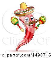 Clipart Of A Cartoon Spicy Hot Red Chili Pepper Mascot Wearing A Sombrero Hat And Shaking Mexican Maracas Royalty Free Vector Illustration