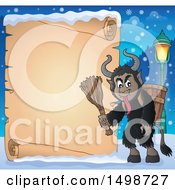 Clipart Of A Parchment Scroll And Demon Goat Man Krampus Royalty Free Vector Illustration by visekart