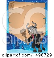 Clipart Of A Parchment Scroll And Demon Goat Man Krampus Royalty Free Vector Illustration by visekart