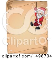 Poster, Art Print Of Christmas Santa Claus Climbing A Rope Over A Parchment Scroll