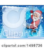 Poster, Art Print Of Christmas Santa Claus Climbing A Rope Over A Frozen Parchment Scroll