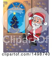 Clipart Of A Christmas Santa Claus Climbing A Rope By A Window Royalty Free Vector Illustration