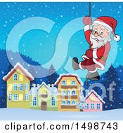 Clipart Of A Christmas Santa Claus Climbing A Rope Royalty Free Vector Illustration