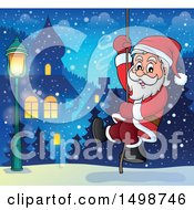 Poster, Art Print Of Christmas Santa Claus Climbing A Rope