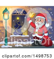 Poster, Art Print Of Christmas Santa Claus Ringing A Bell By A Window