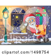 Poster, Art Print Of Christmas Santa Claus Carrying Gifts