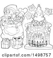 Poster, Art Print Of Black And White Christmas Santa Claus With A Sack