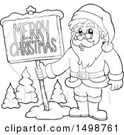 Poster, Art Print Of Black And White Christmas Santa Claus With A Sign