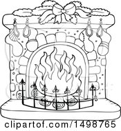 Poster, Art Print Of Black And White Fireplace With Christmas Stockings