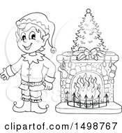 Poster, Art Print Of Black And White Male Christmas Elf By A Fireplace