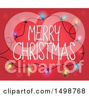 Clipart Of A Merry Christmas Greeting With Lights On Red Royalty Free Vector Illustration by visekart