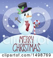 Poster, Art Print Of Merry Christmas Greeting Under A Snowman