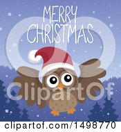 Poster, Art Print Of Merry Christmas Greeting With An Owl Wearing A Santa Hat