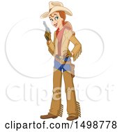 Happy Western Cowgirl Holding A Pistol