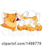 Clipart Of A Ginger Kitten Rolling On The Floor And Laughing Royalty Free Vector Illustration