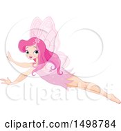 Clipart Of A Flying Pink Fairy Royalty Free Vector Illustration