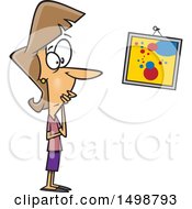 Clipart Of A Cartoon Caucasian Woman Looking At A Crooked Painting Royalty Free Vector Illustration