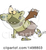 Cartoon Nasty Ogre Walking With A Club Over His Shoulder
