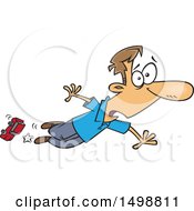 Cartoon Caucasian Dad Tripping Over A Toy Car