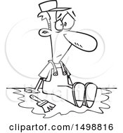Clipart Of A Cartoon Lineart Male Painter Sitting In A Puddle Of Paint Royalty Free Vector Illustration