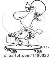 Clipart Of A Cartoon Lineart Business Man On A Longboard Royalty Free Vector Illustration