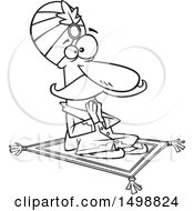Clipart Of A Cartoon Lineart Indian Maharaja On A Carpet Royalty Free Vector Illustration by toonaday