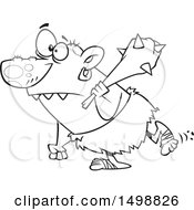 Clipart Of A Cartoon Lineart Nasty Ogre Walking With A Club Over His Shoulder Royalty Free Vector Illustration