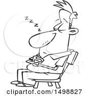 Clipart Of A Cartoon Lineart Man Nodding Off In A Chair Royalty Free Vector Illustration