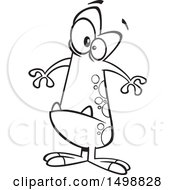 Clipart Of A Cartoon Lineart Puny Monster Royalty Free Vector Illustration