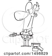 Clipart Of A Cartoon Lineart Shoe Salesman Royalty Free Vector Illustration