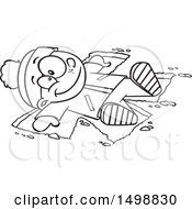 Clipart Of A Cartoon Lineart Happy Boy Making A Snow Angel Royalty Free Vector Illustration