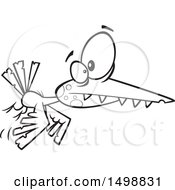 Clipart Of A Cartoon Lineart Flying Zombie Bird Royalty Free Vector Illustration