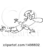 Clipart Of A Cartoon Lineart Dad Tripping Over A Toy Car Royalty Free Vector Illustration