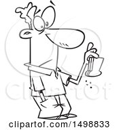 Clipart Of A Cartoon Lineart Man Holding Bread And Looking Uninspired Royalty Free Vector Illustration