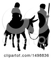 Poster, Art Print Of Black Silhouetted Virgin Mary On A Donkey And Joseph