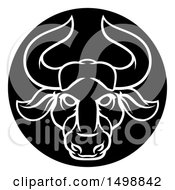 Poster, Art Print Of Zodiac Horoscope Astrology Taurus Bull Circle Design In Black And White
