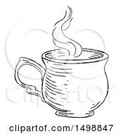 Clipart Of A Black And White Vintage Engraved Cup Of Hot Tea Or Coffee Royalty Free Vector Illustration