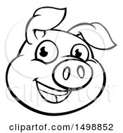 Clipart Of A Black And White Happy Pig Face Royalty Free Vector Illustration by AtStockIllustration