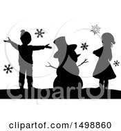 Poster, Art Print Of Silhouetted Christmas Snowman With Children