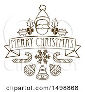 Poster, Art Print Of Merry Christmas Banner With Santa Holly Candy Canes And Baubles