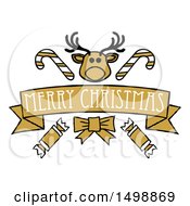 Merry Christmas Banner With A Reindeer Crackers And Candy Canes
