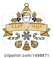 Poster, Art Print Of Merry Christmas Banner With Santa Holly Candy Canes And Baubles