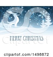 Clipart Of A Merry Christmas Greeting With A Reindeer In The Snow Royalty Free Vector Illustration