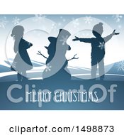 Poster, Art Print Of Merry Christmas Greeting With Children And A Snowman