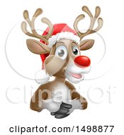 Poster, Art Print Of Happy Red Nosed Reindeer Wearing A Santa Hat