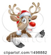 Poster, Art Print Of Red Nosed Christmas Reindeer Over A Sign